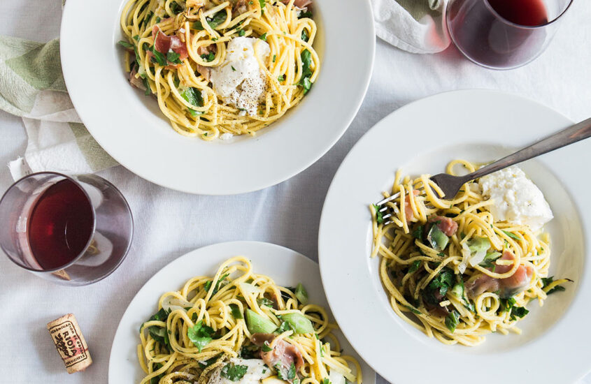 Red pepper fettuccine  with shrimp